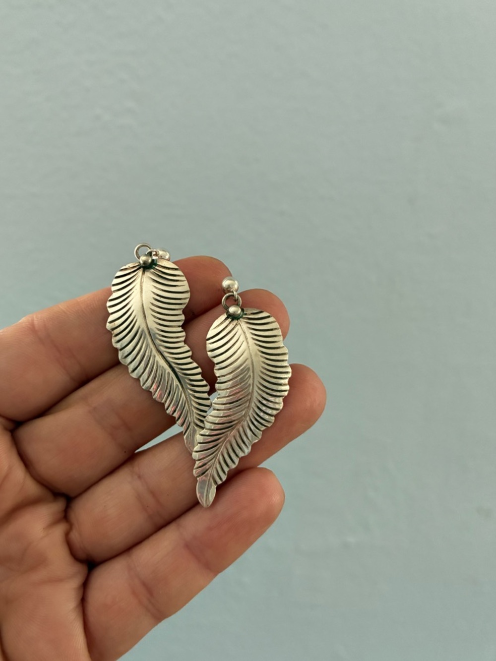Sterling Silver Leaf Drop Earrings - Silver